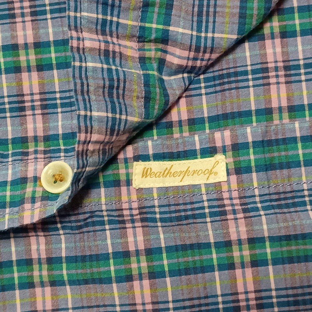 Weatherproof Shirt Mens XXL Blue Plaid Vintage Short Sleeve Button Down Pocket - Picture 13 of 13